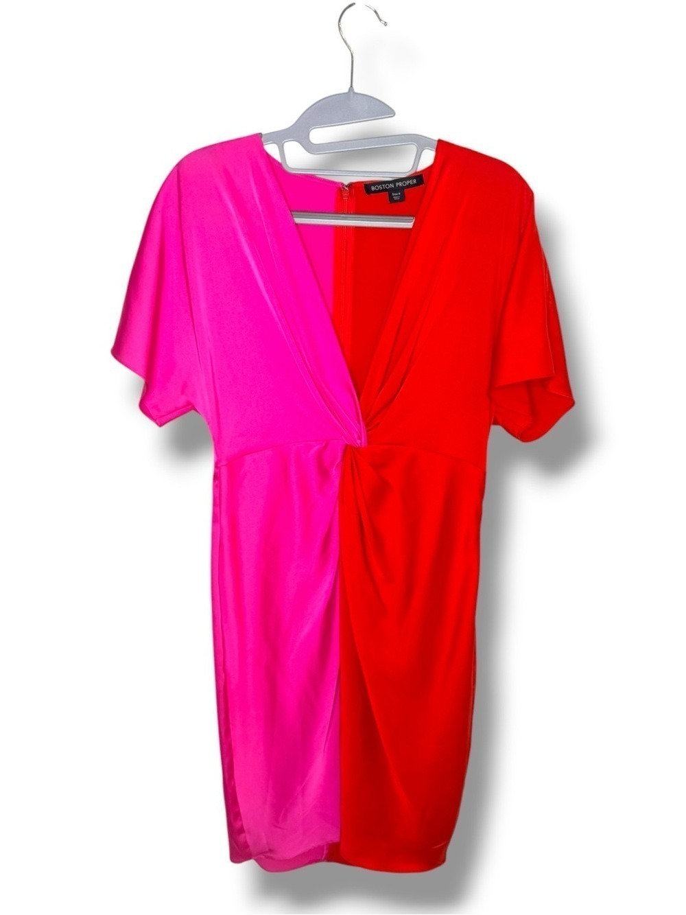 Boston Proper Pink Red Color Block Twist Front Dress Size 4